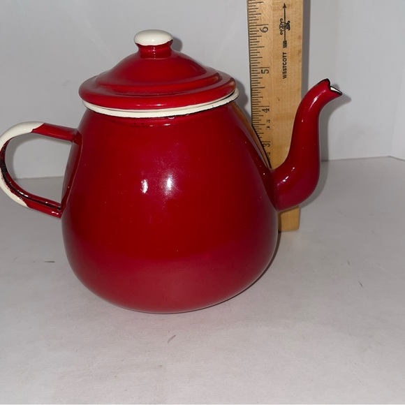 Red Enamelware Tea Kettle 1907 by Emalia Olkusz Stovetop Tea Pot Poland - Picture 10 of 10